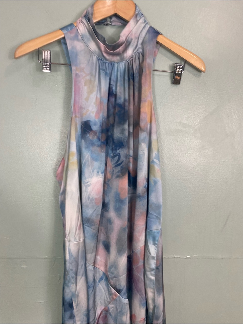 Anthropologie Blue Sleeveless Halter A Line Midi Dress Sundress Large Tie Dye - Picture 3 of 9